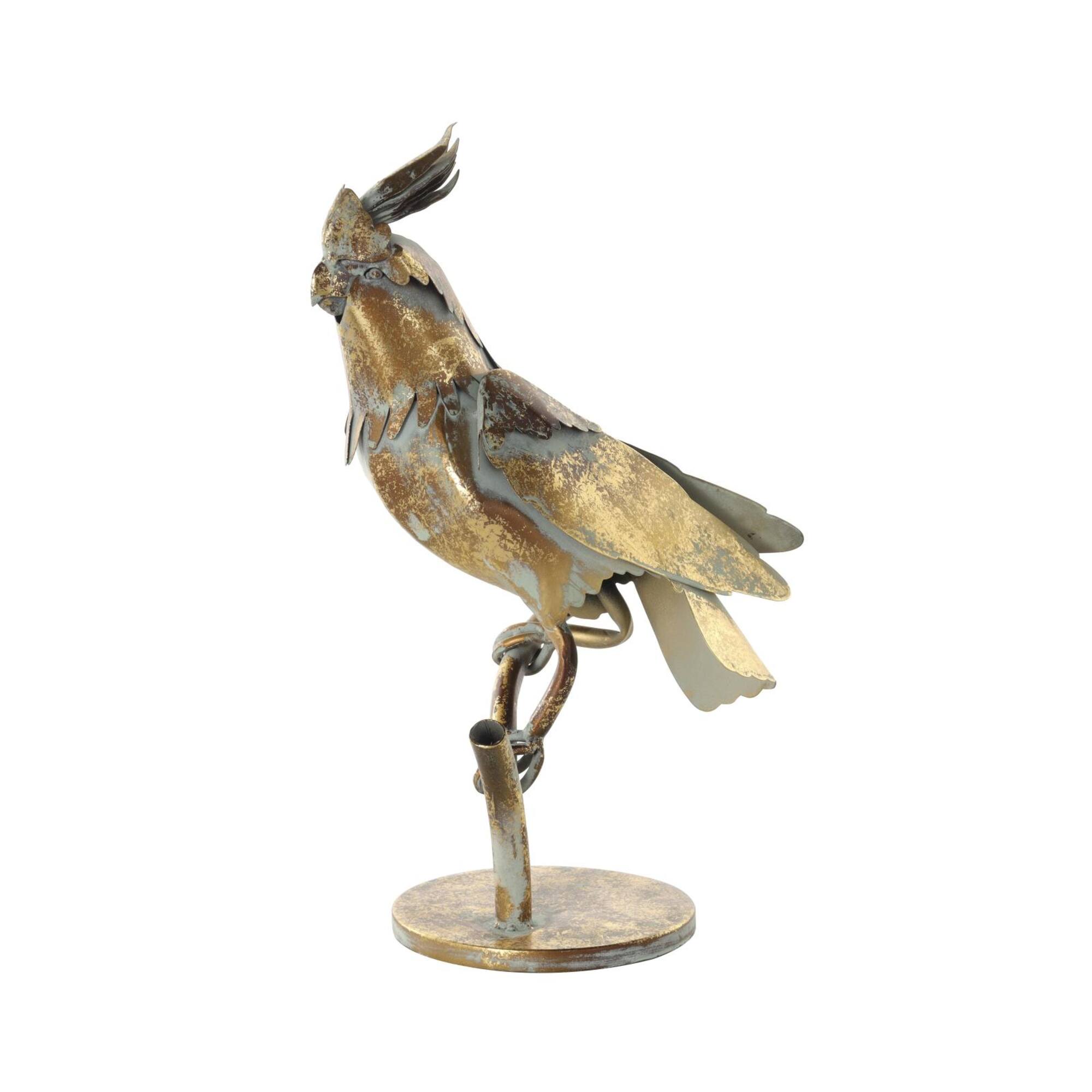 14.5" Bronze Patina Cockatiel on Branch Metal Garden Sculpture